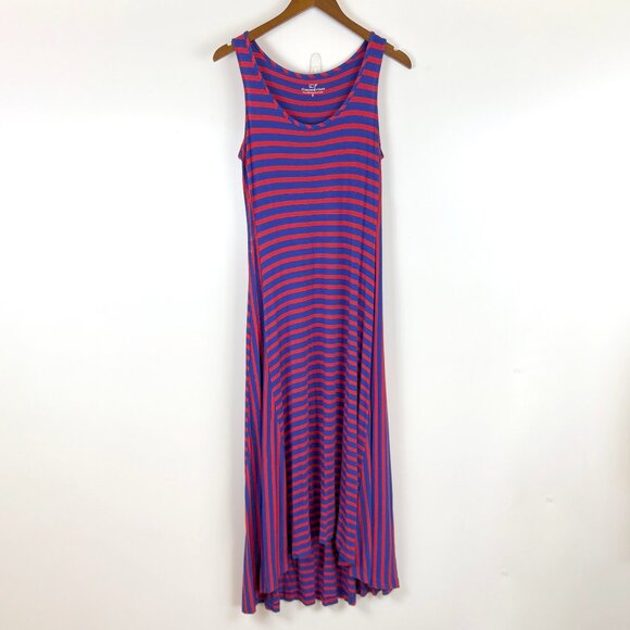 Vineyard Vines Blue & Red Striped Maxi Tank Dress Size S Rayon Blend Jersey Knit - Picture 1 of 7
